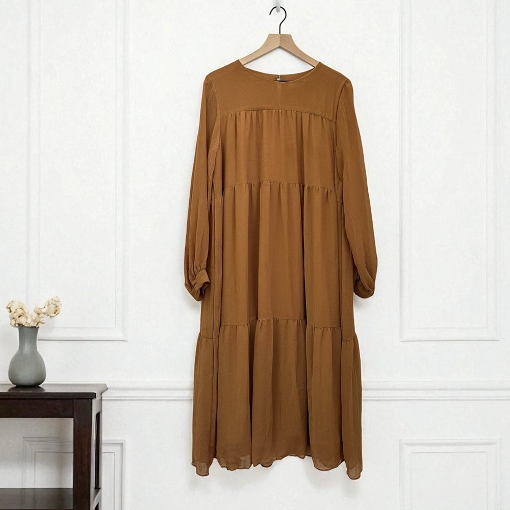 Mango Women’s Brown Polyester Loose Fit Long Sleeve Dress Size 8